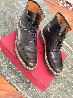 Bally Black Leather Lace-Up Men’s Boots with Brown Welt
